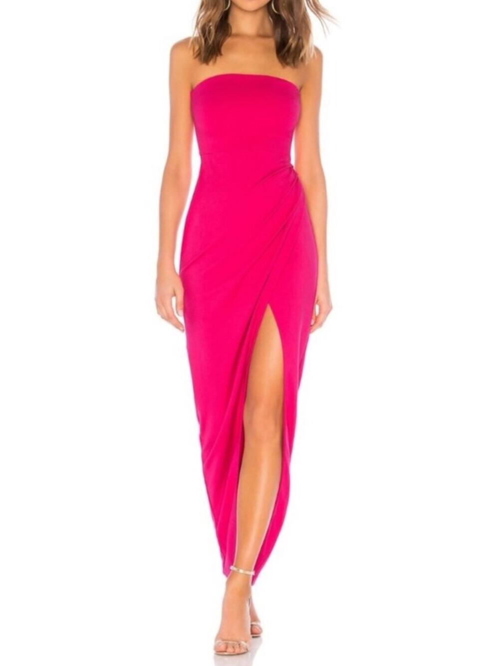 NBD Revolve Women’s Lucilda Strapless Bodycon Gown Hot Pink Maxi Dress